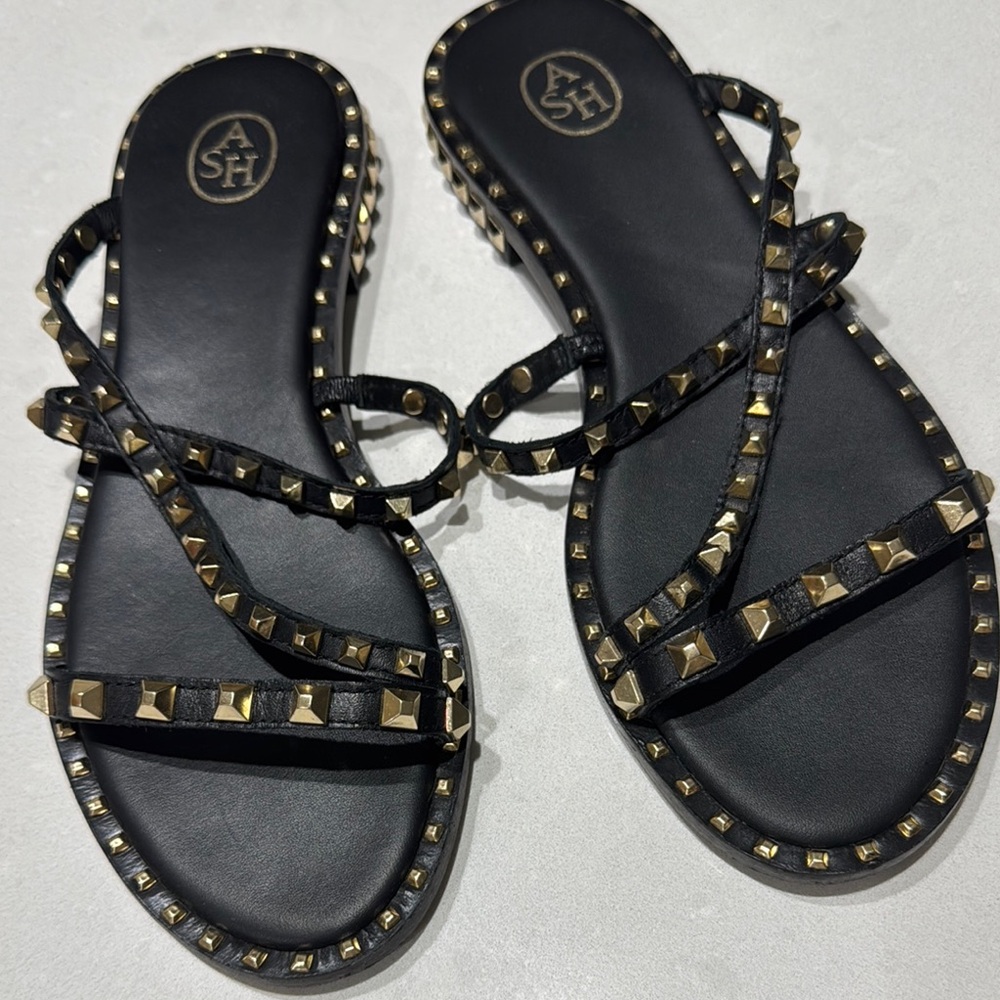 ASH Women's Black and Gold Studded Sandals
